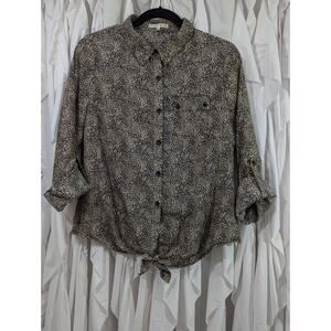 Timing Leopard Print Front Tie Button Up Shirt XL Long Sleeve Animal Print Top